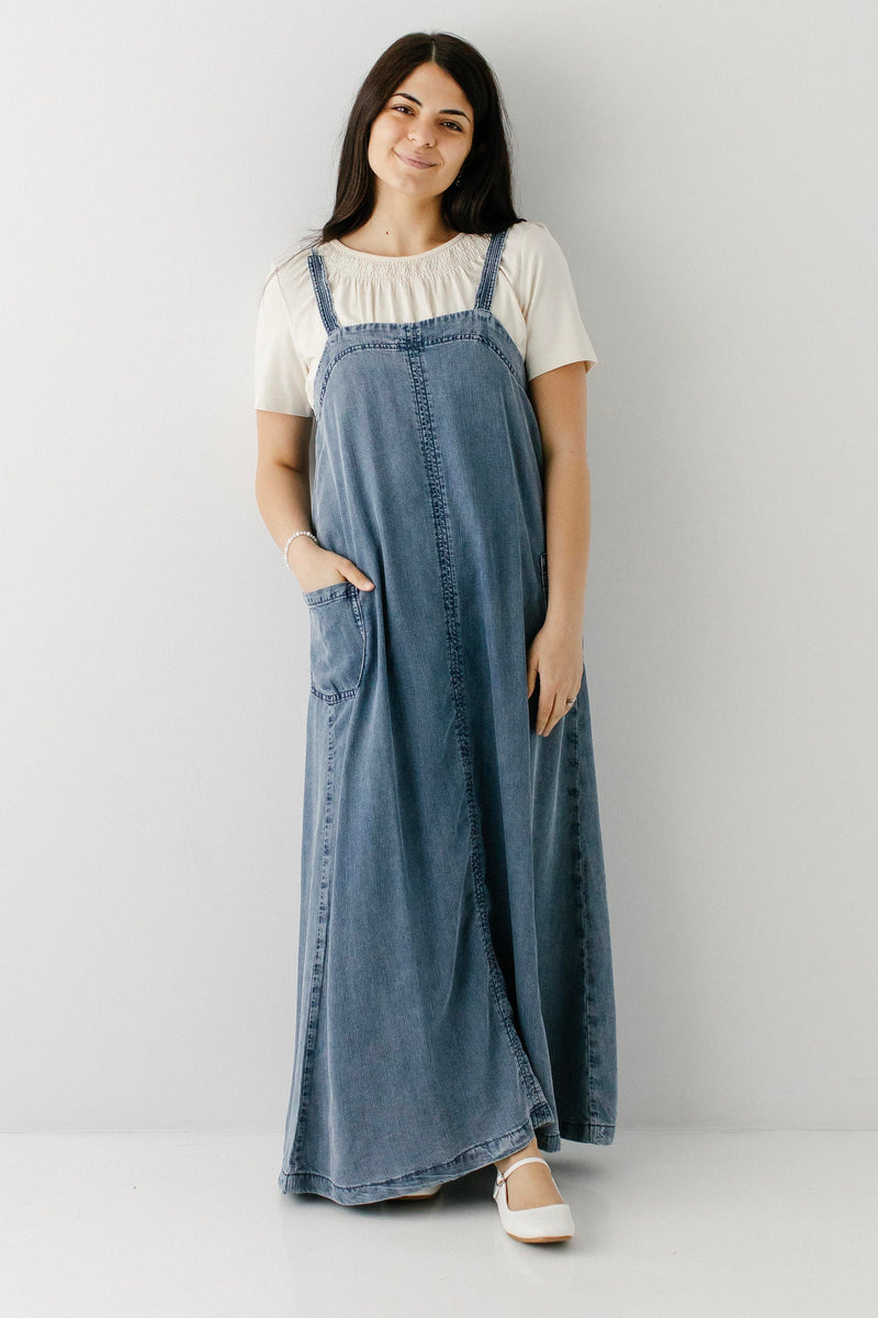 billy t chambray overall maxi dress Denim Jumper Dress Light Denim Overall Dress Billy T Chambray Overall Maxi Dress Denim