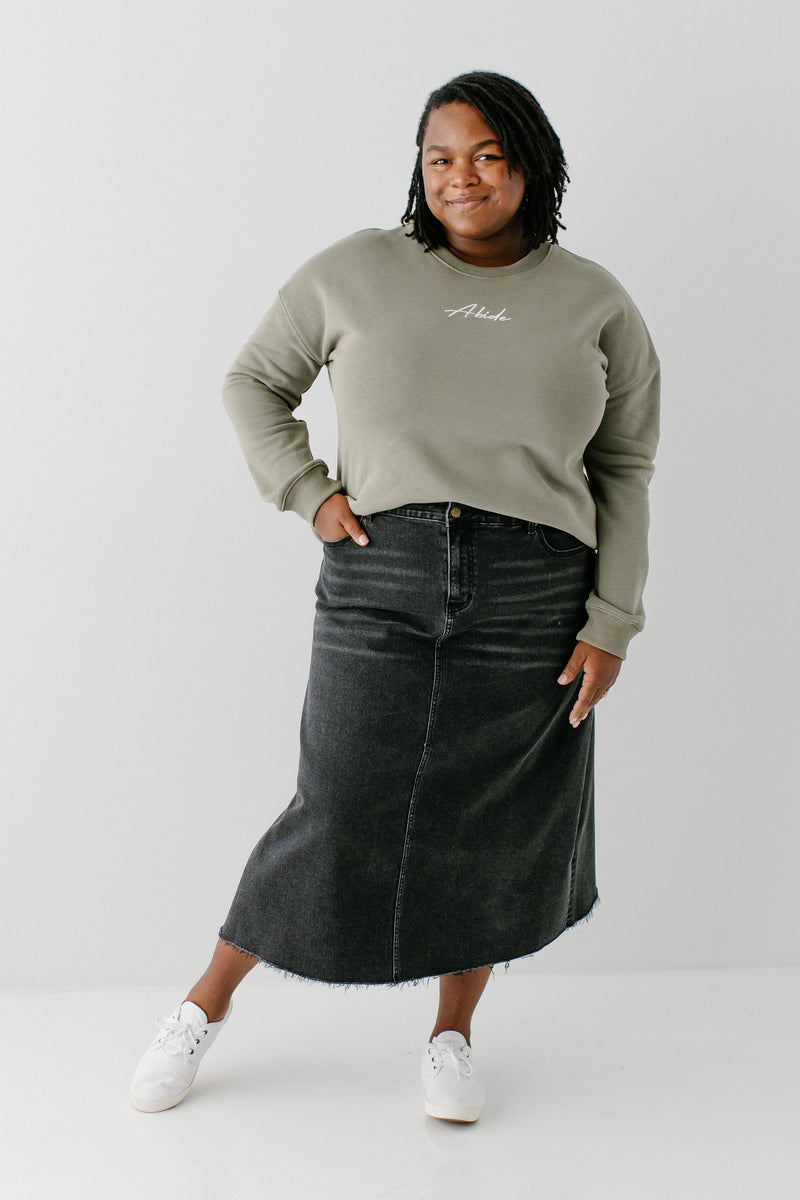 Plus size black shop denim midi skirt