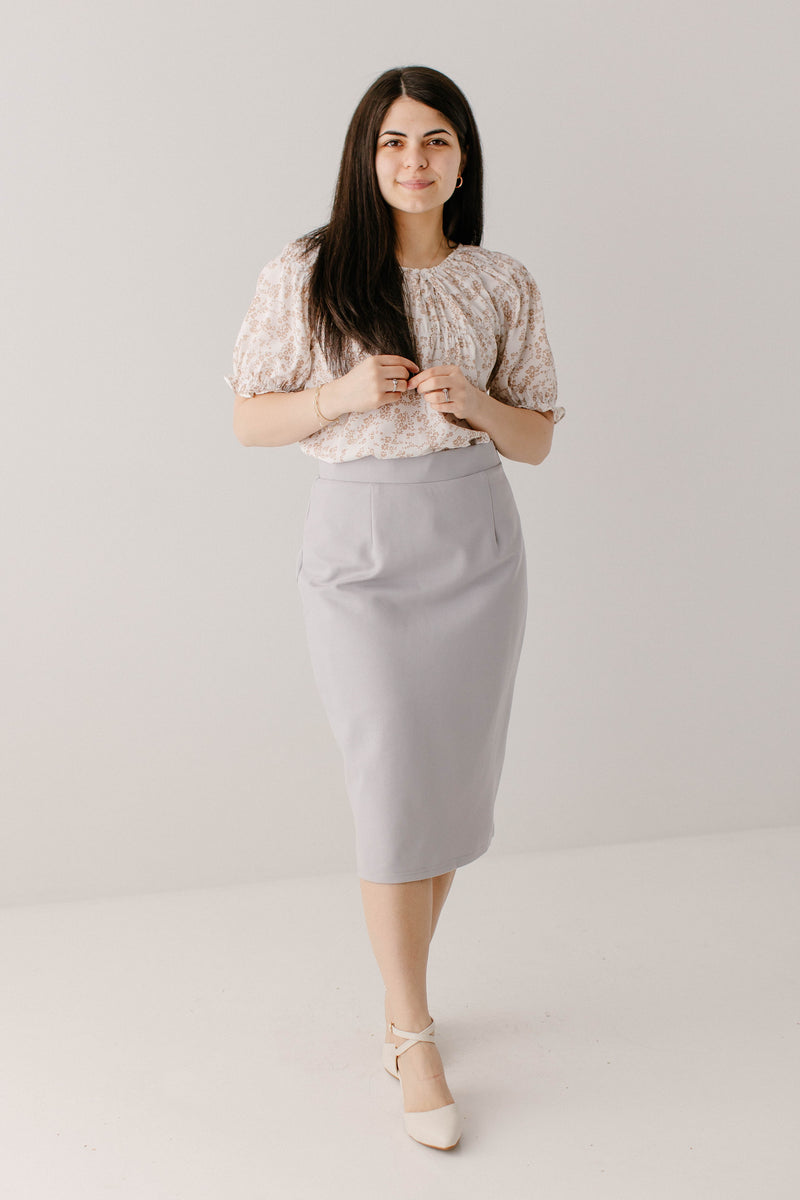 'Anna' Pencil Skirt in Pearl Grey FINAL SALE