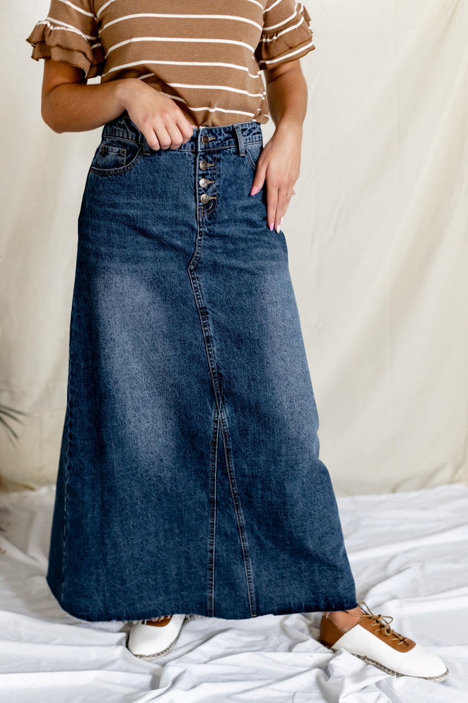 Haven' Long Denim Skirt In Medium Wash FINAL SALE – The, 43% OFF