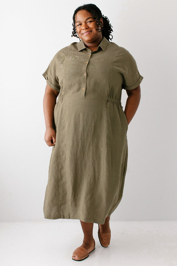 Siena Collared Button Up Midi Dress FINAL SALE Dusty Olive / 1X