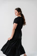 'Amanda' Smocked Waist Tiered Cotton Dress in Black