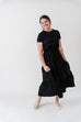 'Amanda' Smocked Waist Tiered Cotton Dress in Black