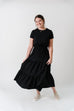 'Amanda' Smocked Waist Tiered Cotton Dress in Black