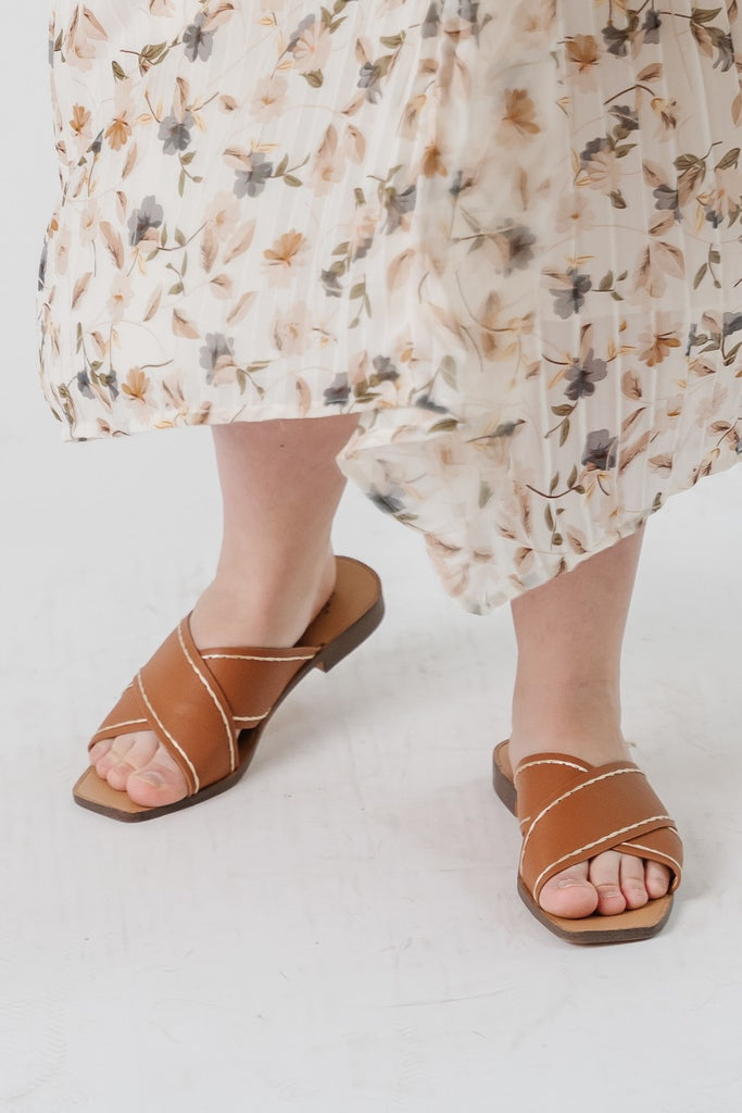 'Cali' Criss Cross Slip on Sandal in Light Brown