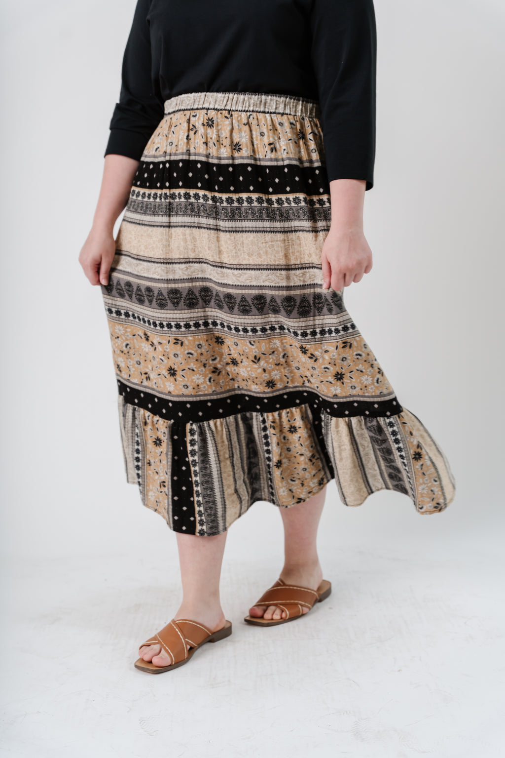 Plus 'Marigold' Cotton Multi Print Ruffle Hem Skirt FINAL SALE