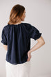 'Kristen' Smocked Yoke Cotton Top in Navy