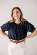 'Kristen' Smocked Yoke Cotton Top in Navy