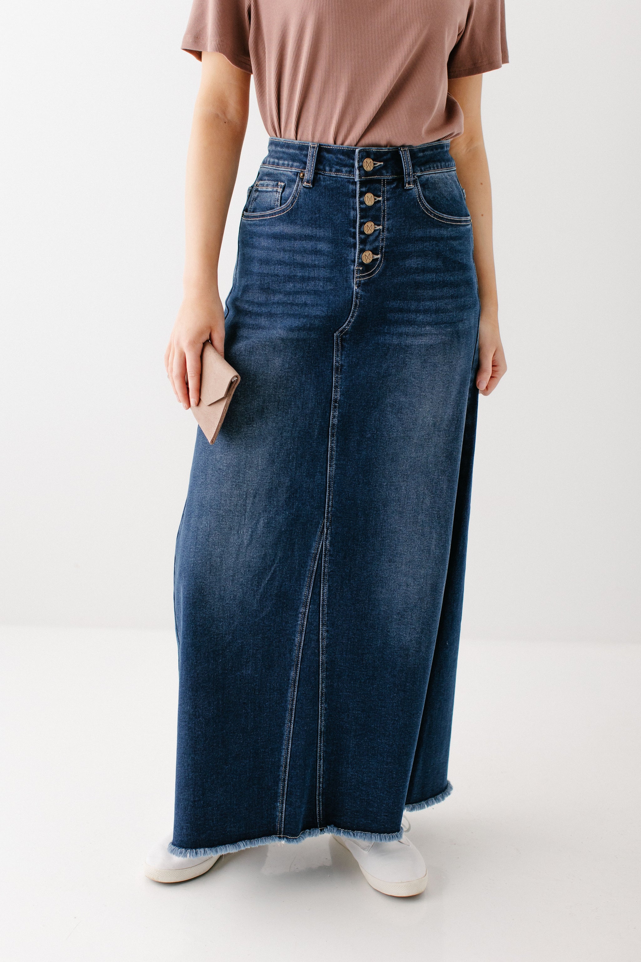 ★関税/送料込★Black up☆Log Washing Long Denim Skirt★1色 JNGSA Women's Elastic Casual Apparel: Long Denim Skirt, High