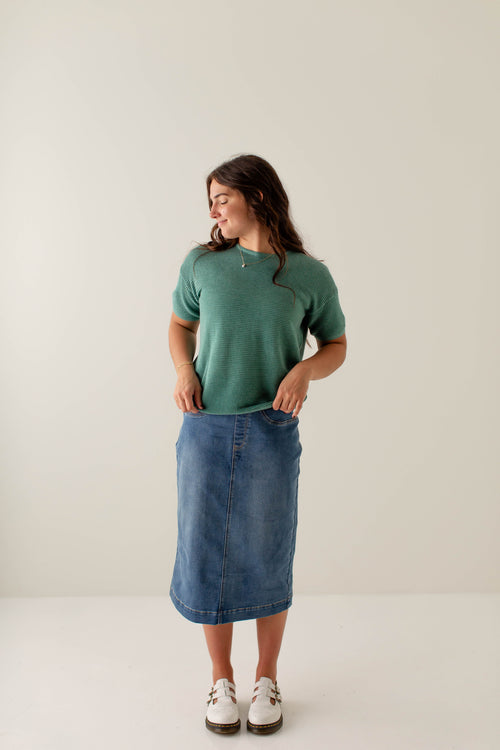 'Sara' Stretch Denim Skirt in Medium Wash