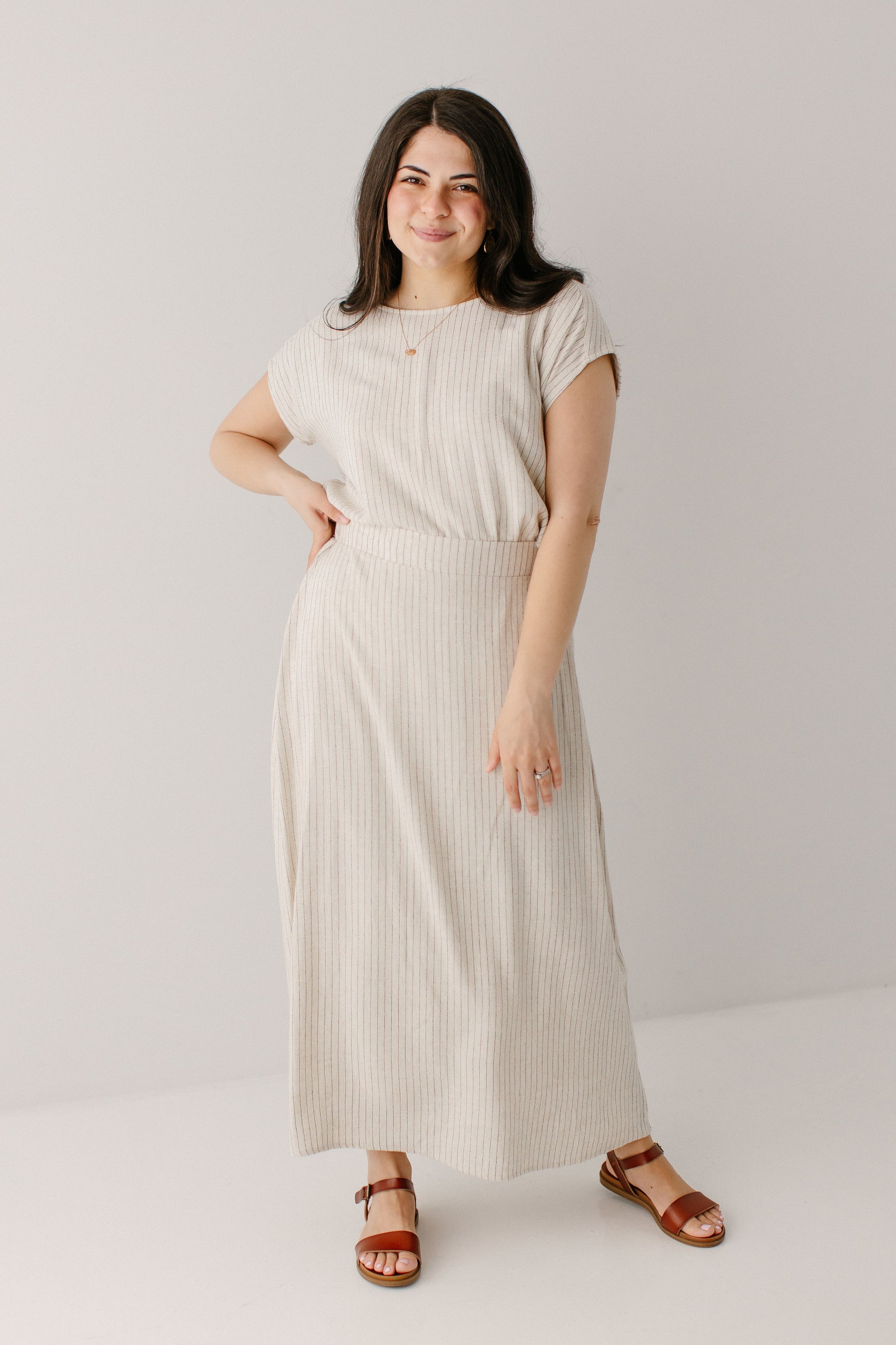 【INCHANT ME】24SS★ Beth Unbalanced Stripe H-Line Skirt INCHANT ME】24SS☆ Beth Unbalanced Stripe H-Line Skirt