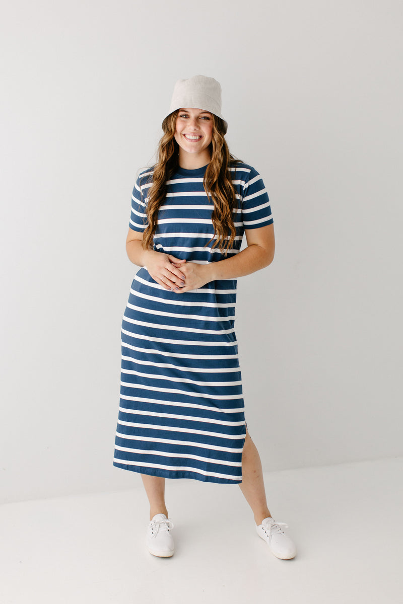 'Lorraine' Cotton Blend Striped Midi Dress in Navy FINAL SALE – The ...