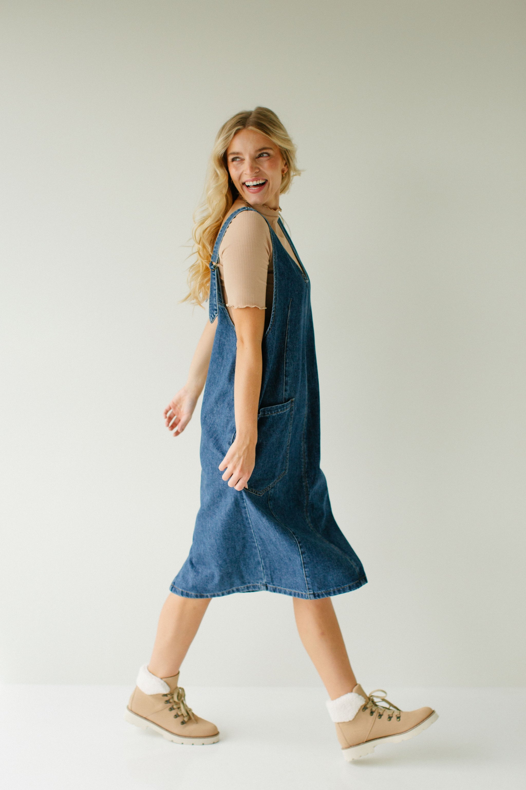 Ford' Denim Overall Midi Dress in Medium Wash – The Main Street