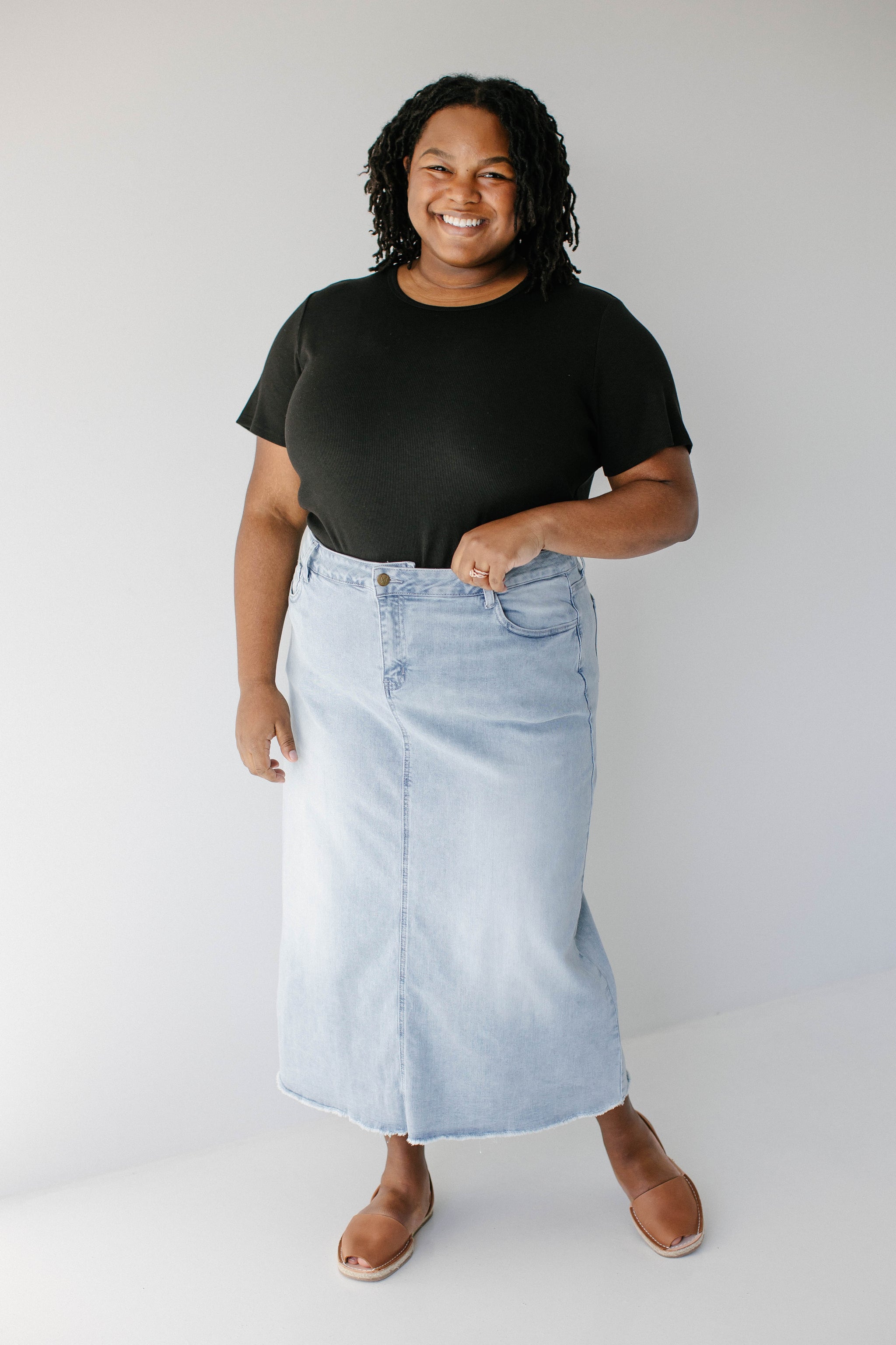 Laura Petite Length Denim Midi Skirt The Main Street Exchange