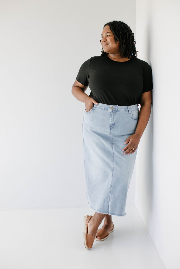 Laura' Petite Length Denim Midi Skirt FINAL SALE – The Main Street
