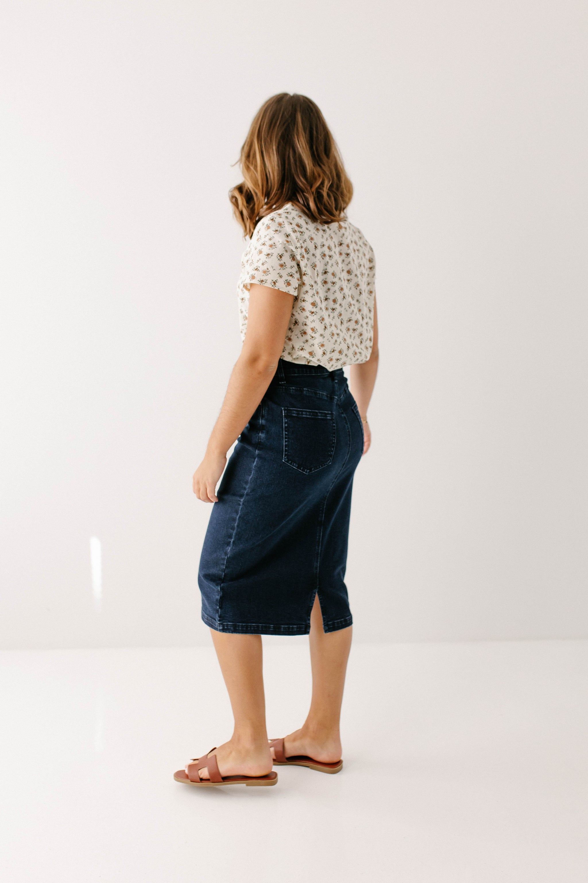 Inoe High Waisted Pencil Skirt Navy Inoe Blue Jean Skirt Knee