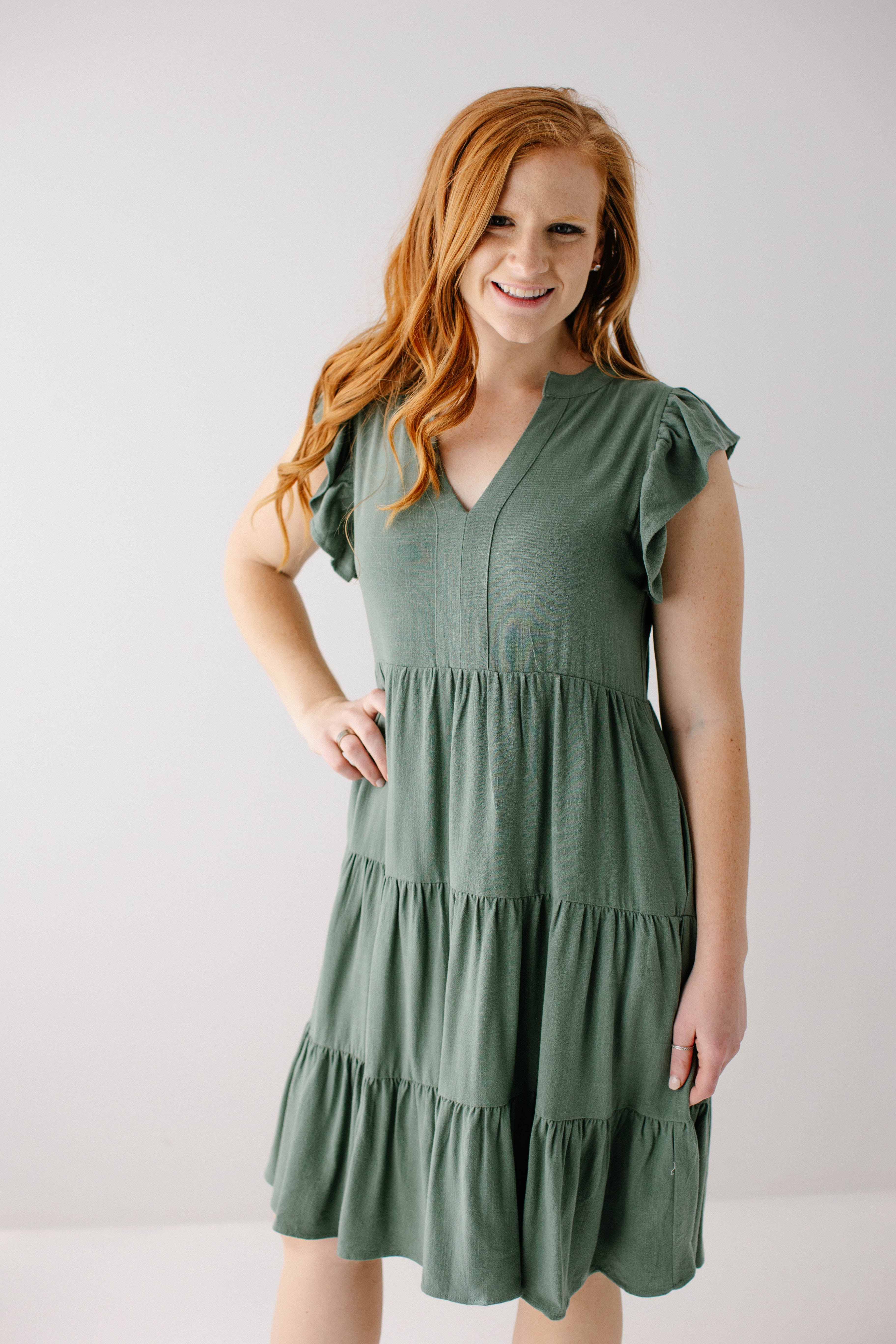 'Paloma' Flutter Sleeve Tiered Midi Dress in Jade – The Main Street ...