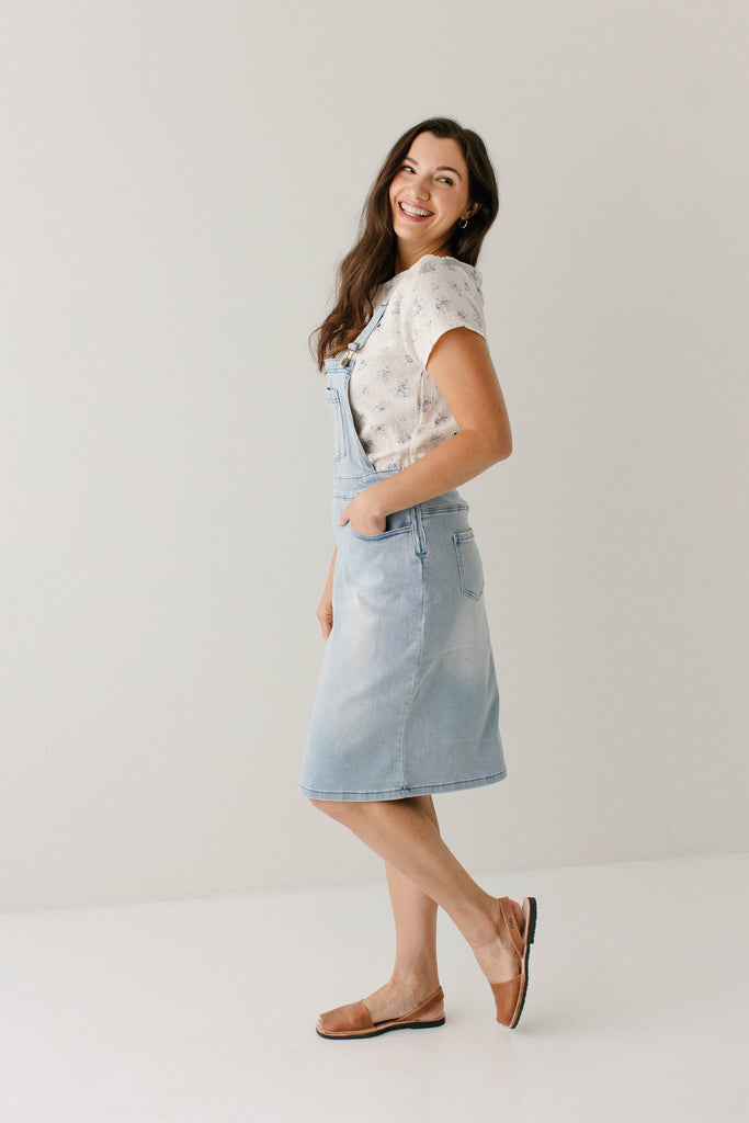 overall dress with off the shoulder shirt Overalls with Off Shoulder Shirt
