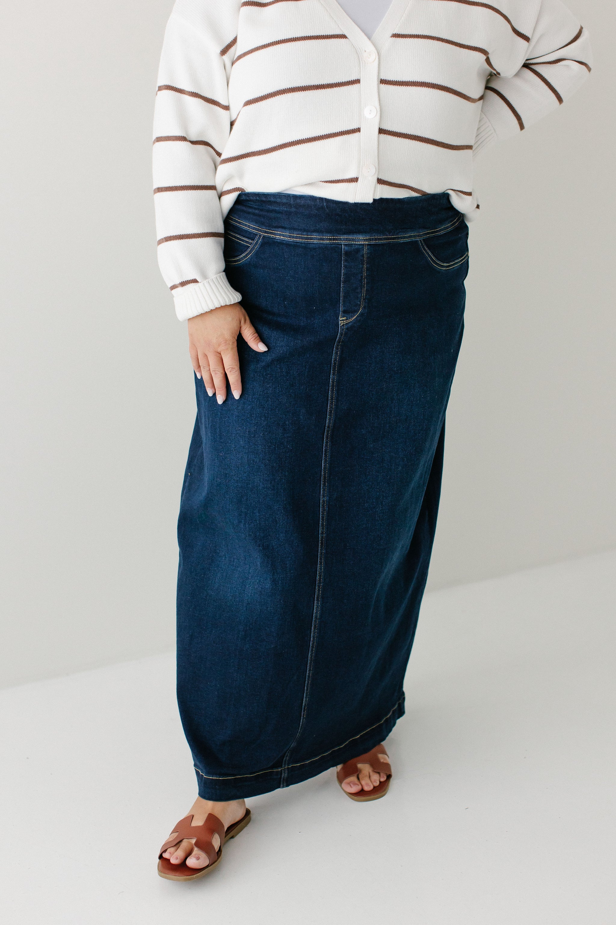 【BAON】Lots Washed Cutting Denim Long Skirt Lone Pine Denim Maxi Skirt - Medium Wash | Fashion Nova