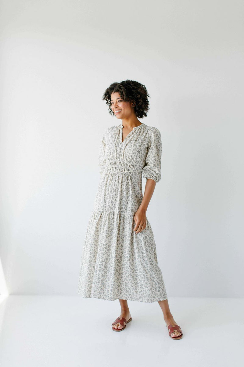 'Mercy' Natural Floral Cotton Midi Dress in Cream – The Main Street ...