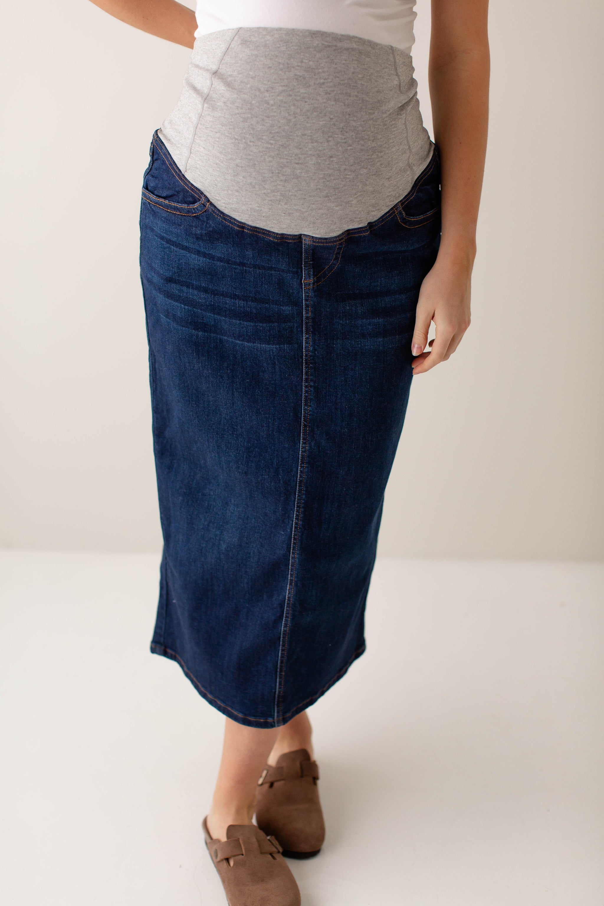 Carla' Maternity Long Denim Skirt FINAL SALE – The Main