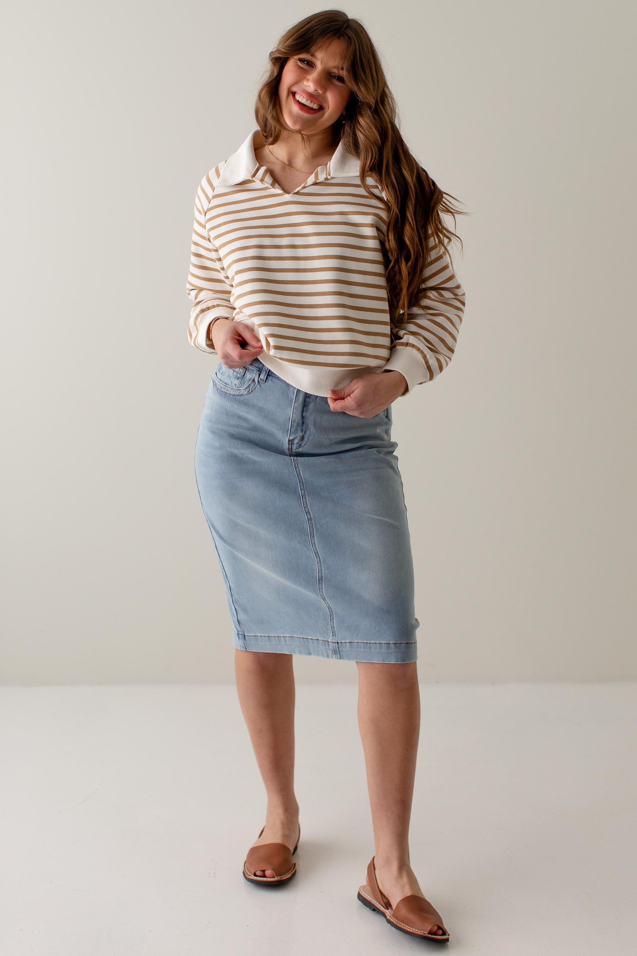 mid length denim skirts womens
