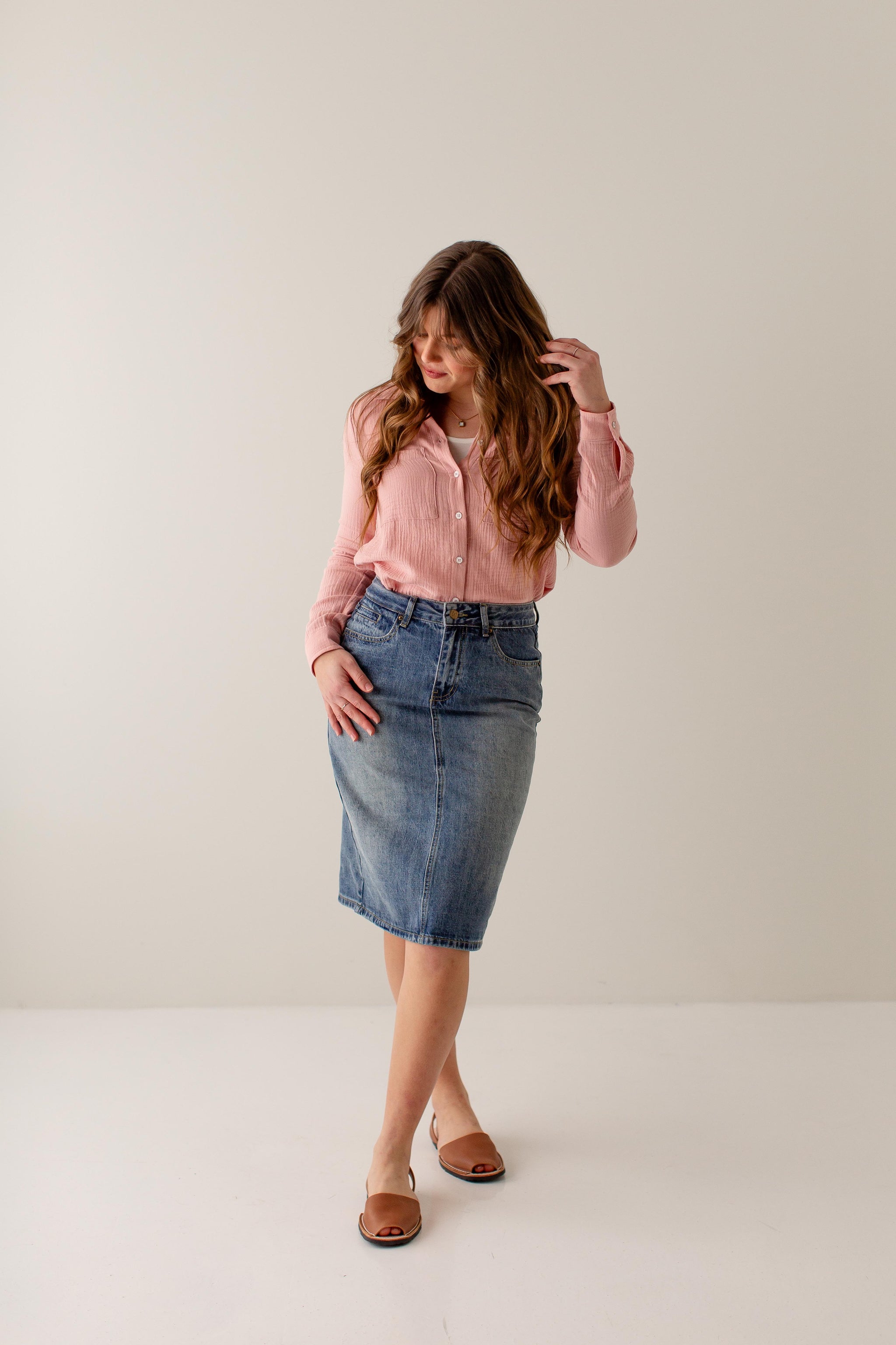 Modest Blue Denim Jean Skirt Outfits | The Main Street Exchange