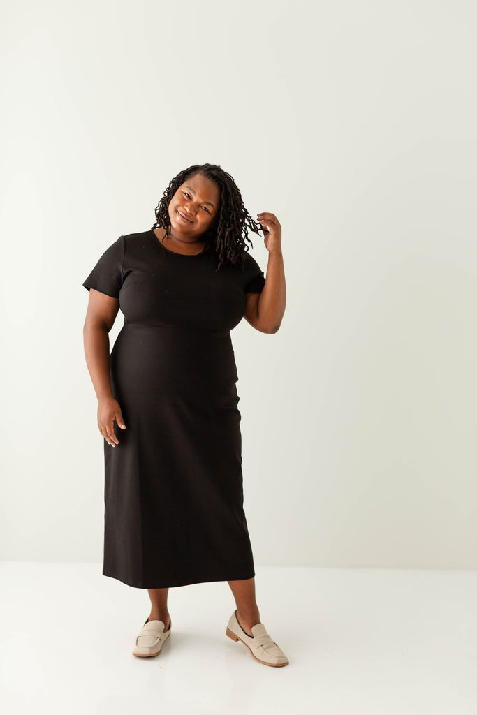 Spencer Long Knit Midi Dress, 3X / Black