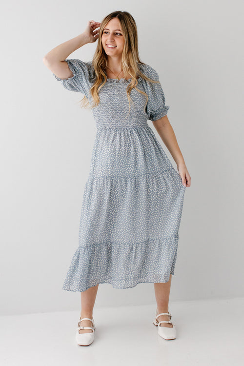Arabelle Smocked Ditsy Print Midi Dress