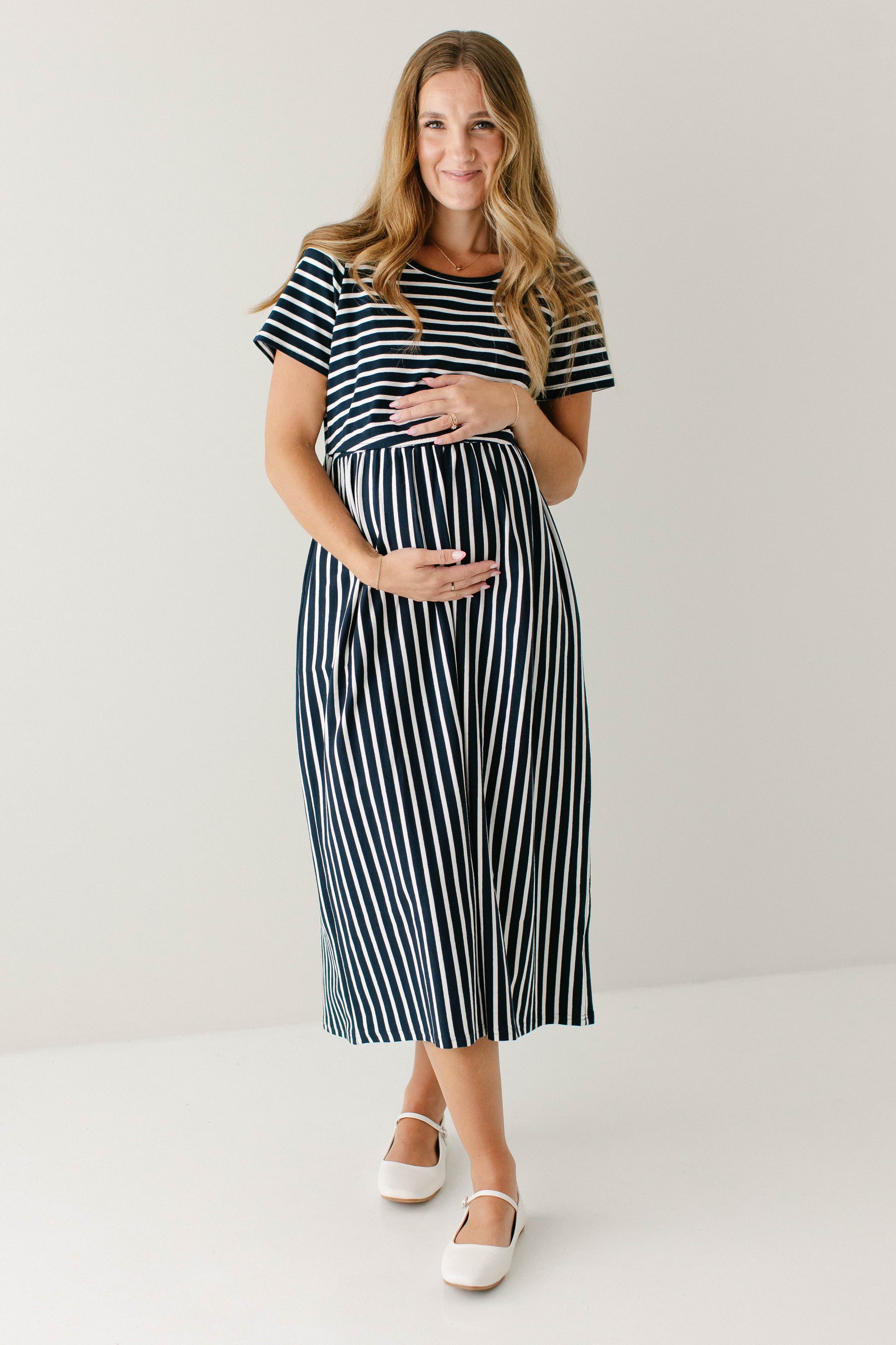 second hand maternity dresses Amanda Striped Maternity Nursing Friendly Dress FINAL SALE – The Main Street Exchange