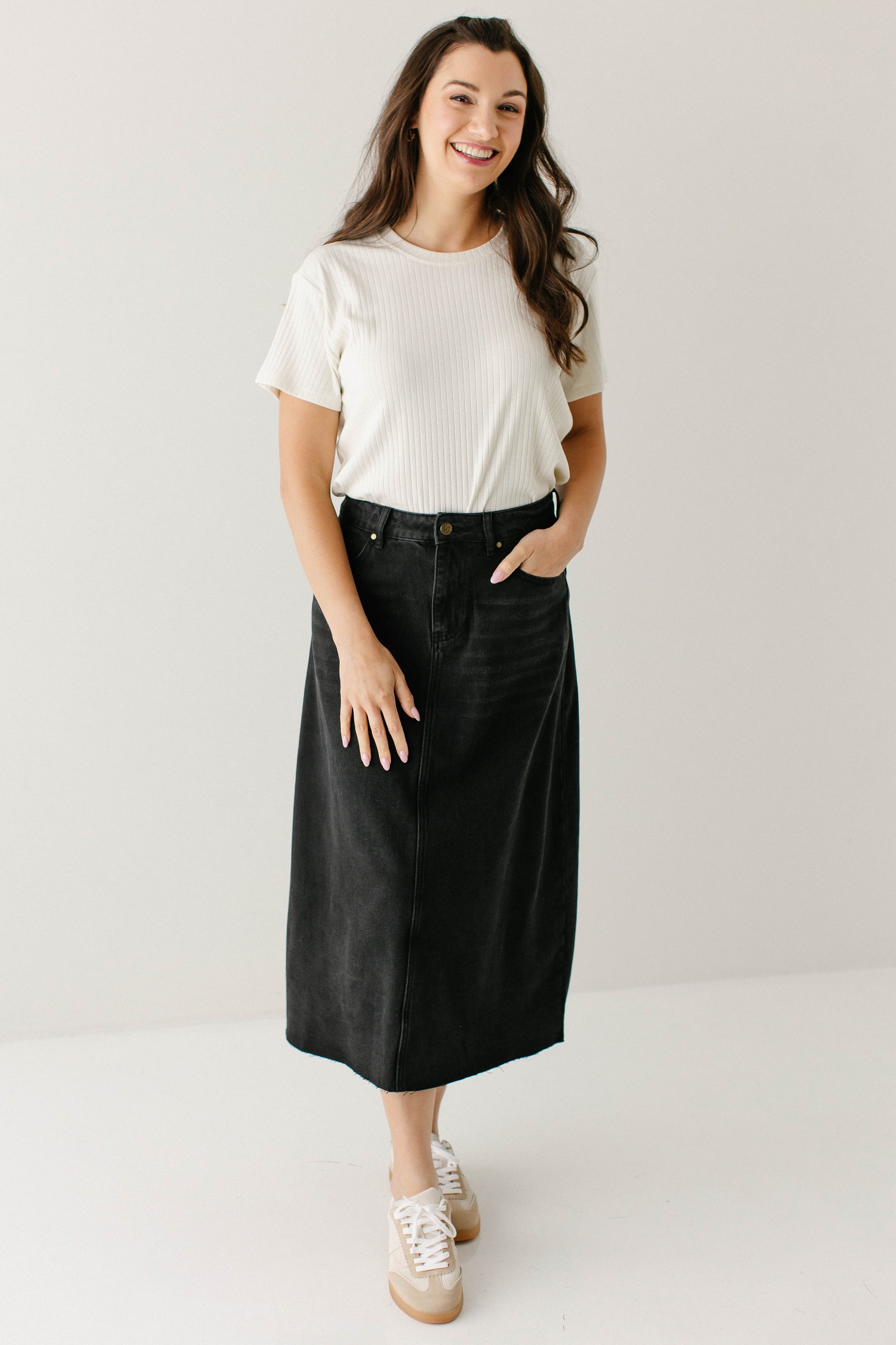 Brooke A-Line Denim Midi Skirt FINAL SALE – The Main Street Exchange