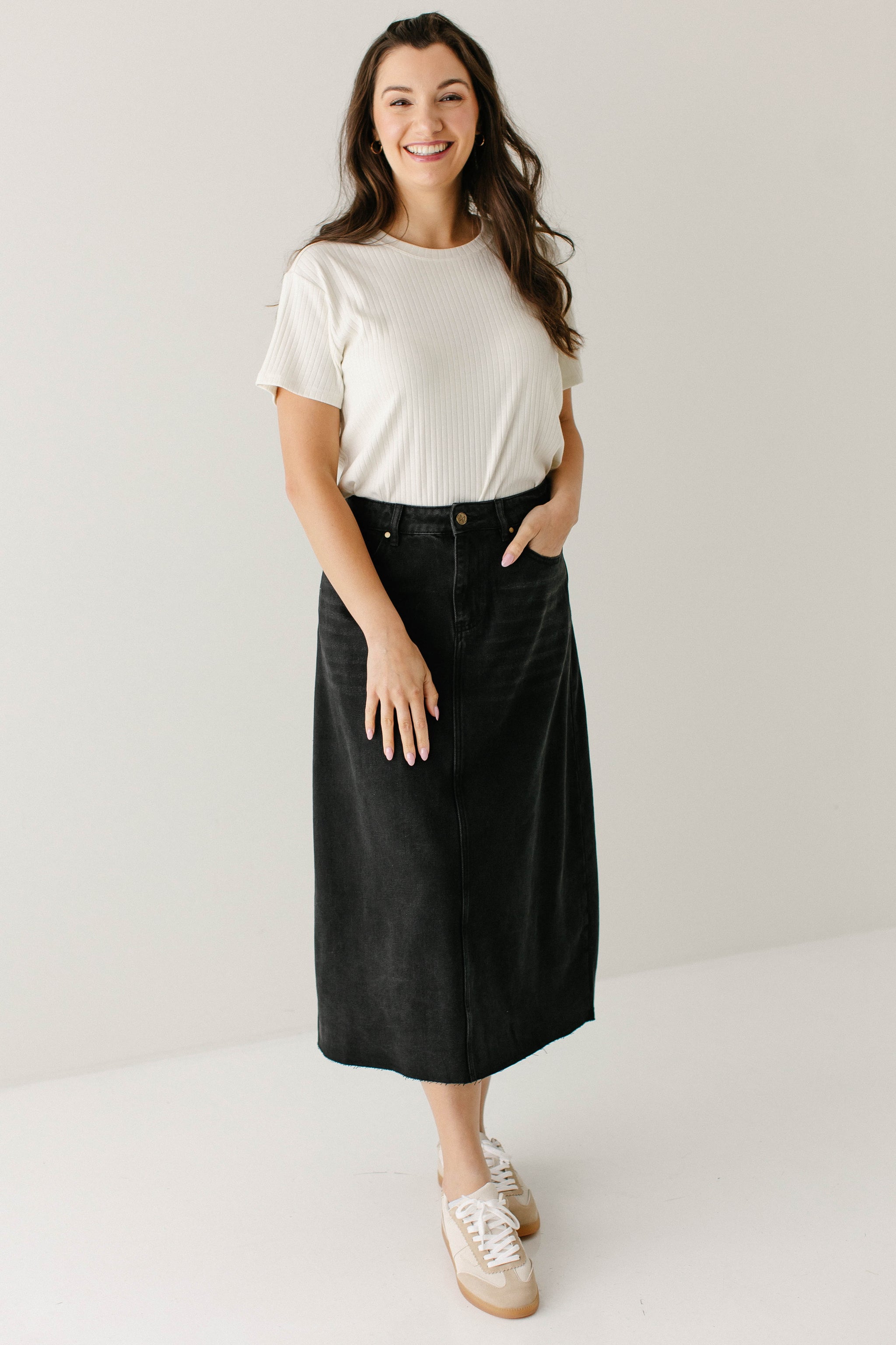 Brooke' A-Line Denim Midi Skirt – The Main Street Exchange