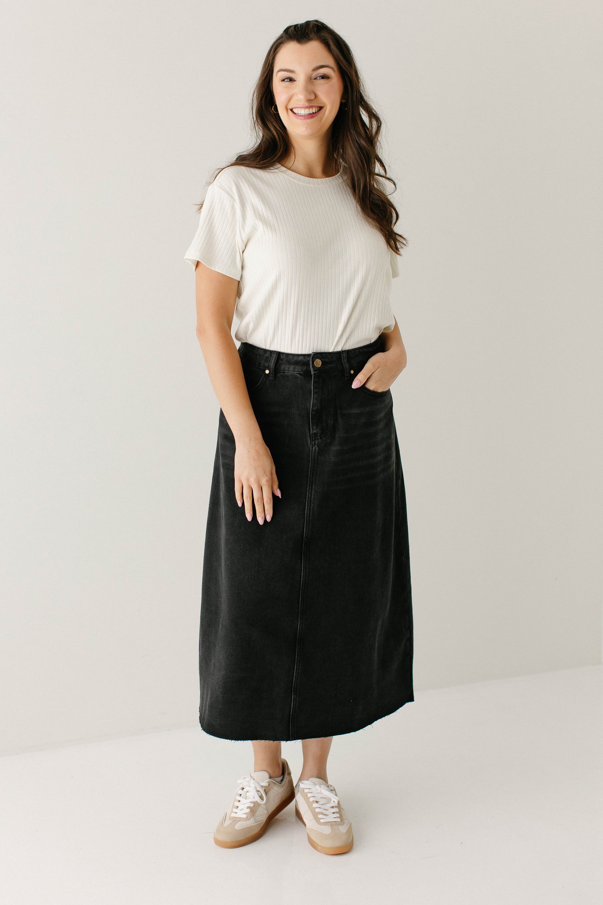 Brooke A-Line Denim Midi Skirt FINAL SALE – The Main Street Exchange