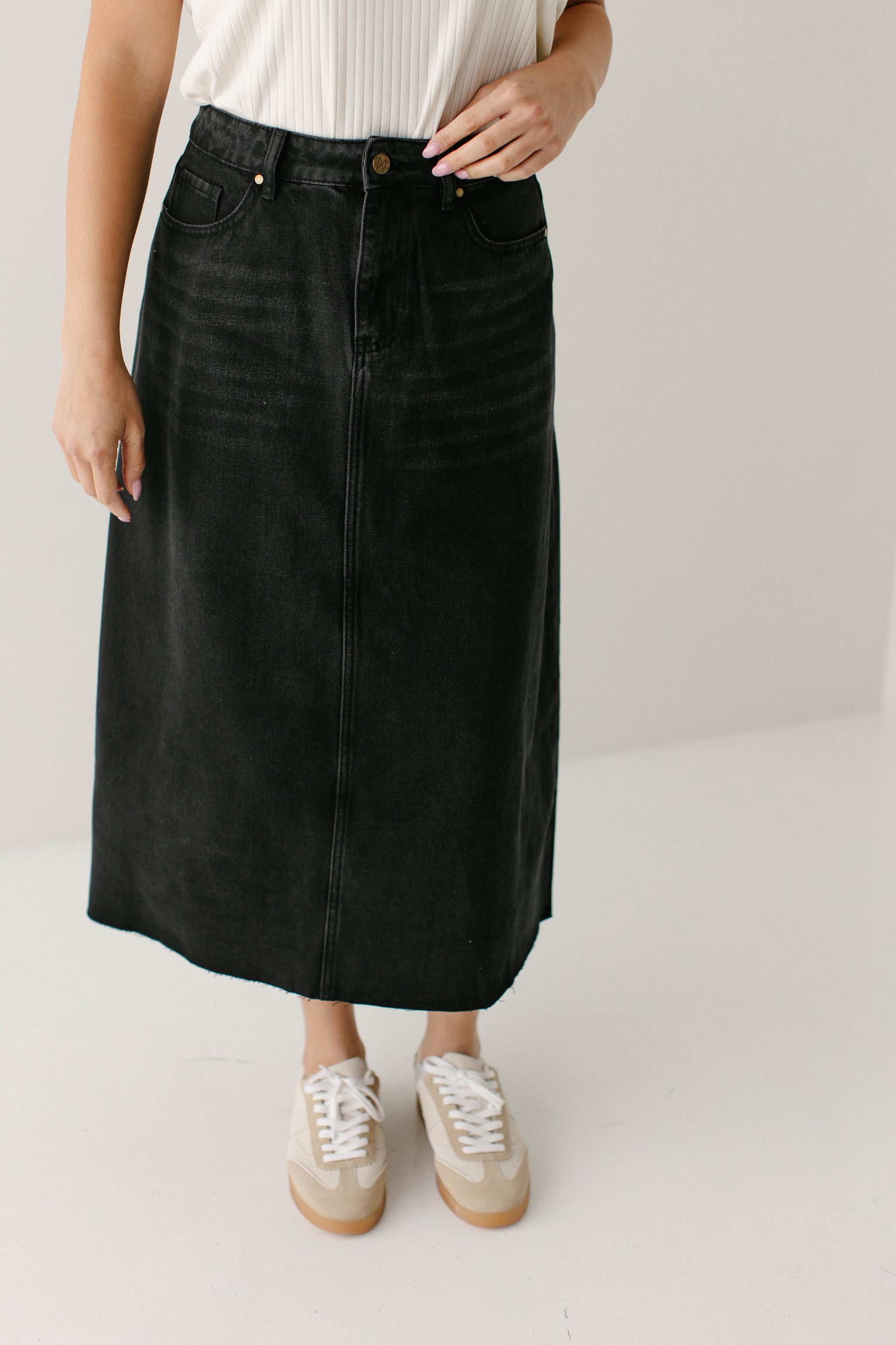 Brooke' A-Line Denim Midi Skirt – The Main Street Exchange