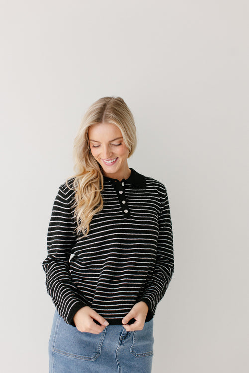'Isak' Pinstripe Polo Sweater Top