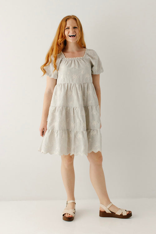 Hartford Embroidered Striped Knee Length Dress