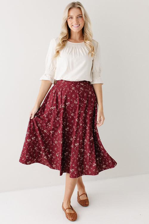 'Edith' Ditsy Floral A-Line Midi Skirt
