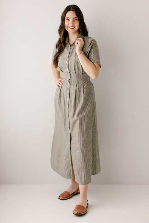 'Jada' Pinstripe Pleated Maxi Dress
