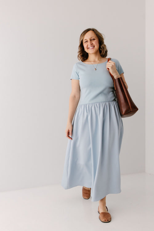 'Emmett' Muted Satin Sweater Mixed Maxi Dress