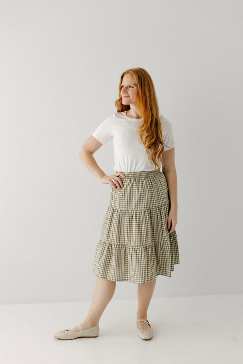 Addison Tiered Gingham Midi Skirt