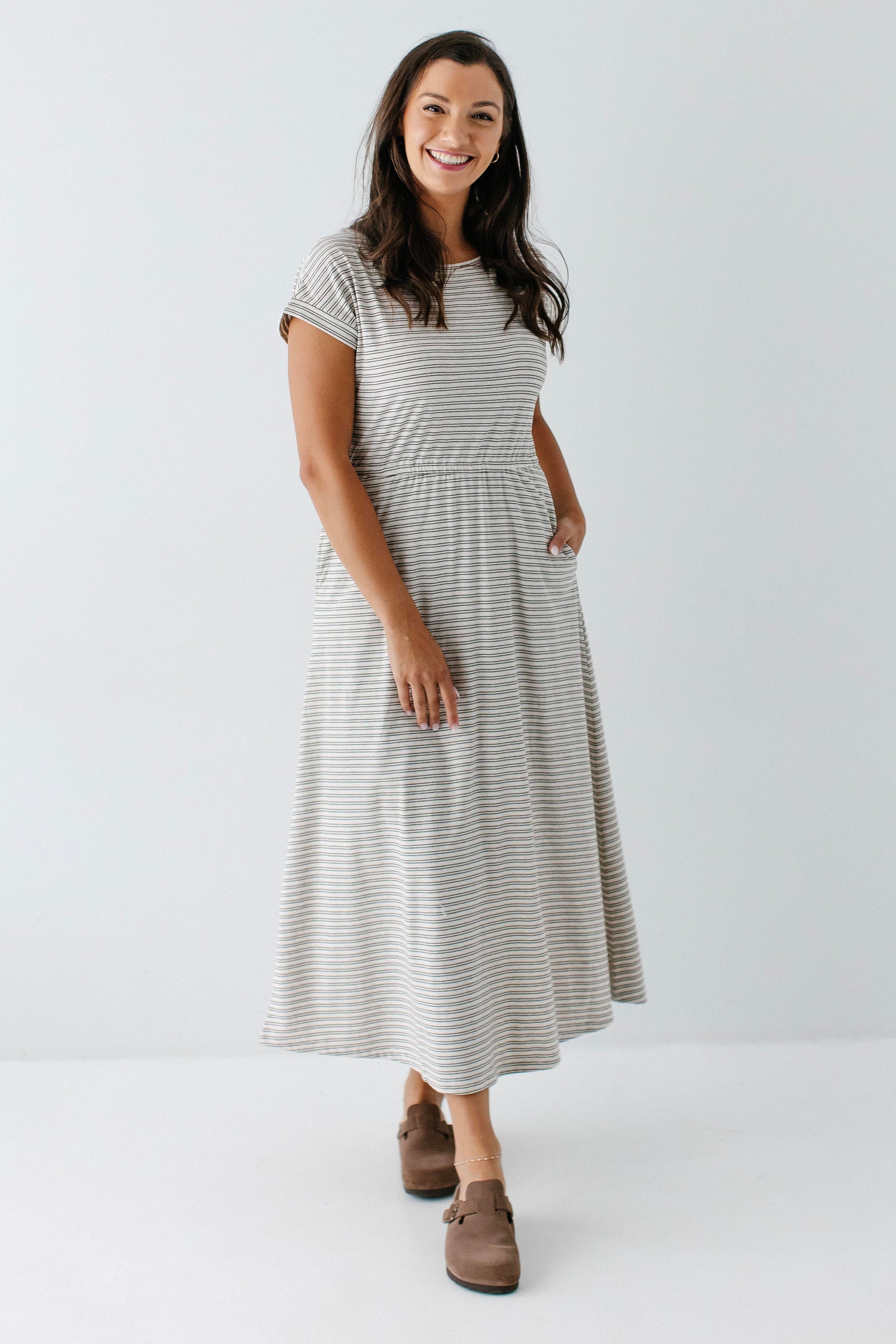 grey striped midi dress Maren Knit – The Main Street Exchange it features a classic