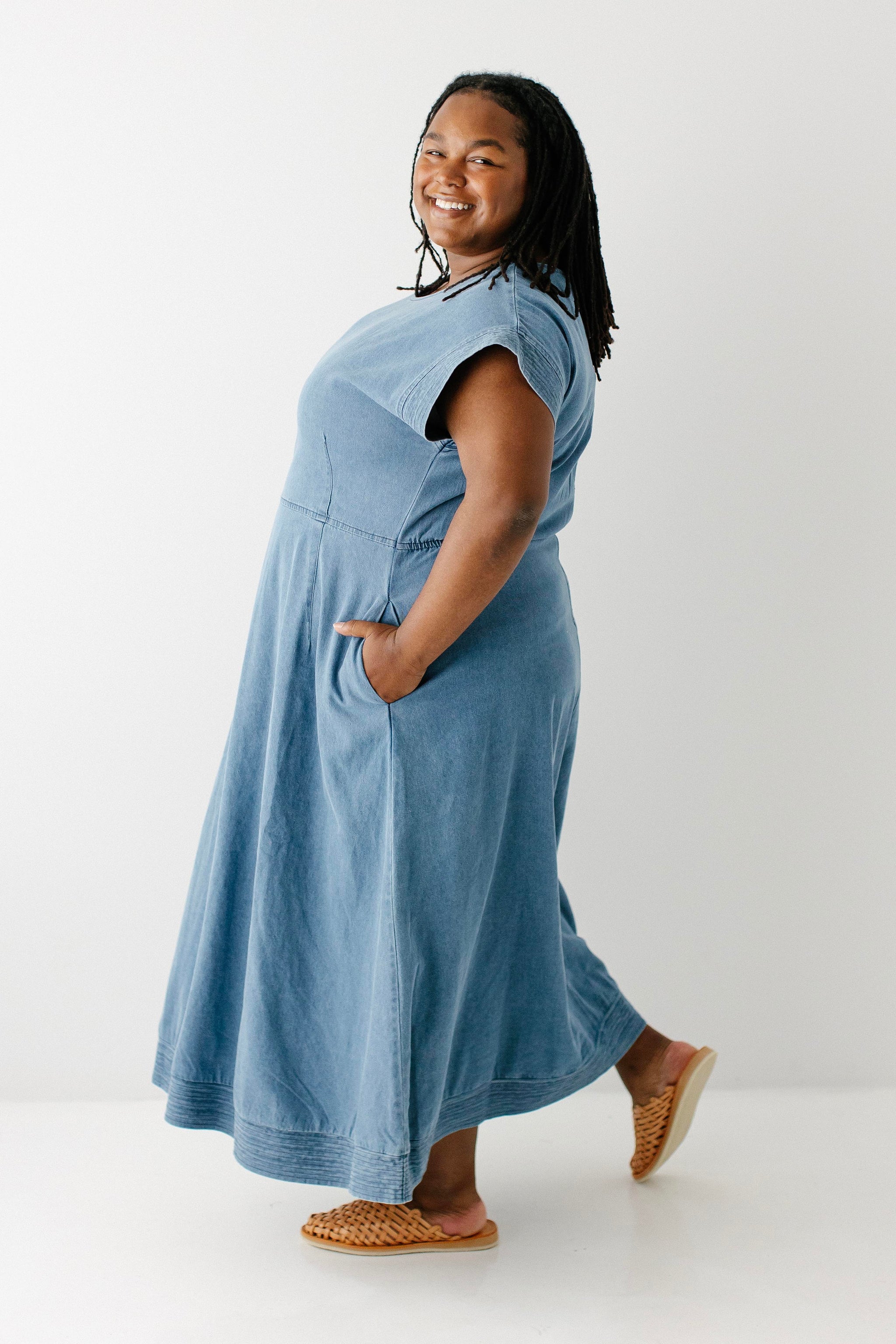 Austin Fit & Flare Denim Midi Dress Medium Wash / 1X