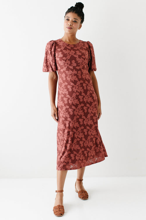 'Vanessa' Textured Puff Sleeve Midi Dress