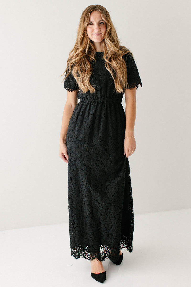 'Odessa' Round Neck Lace Maxi Dress