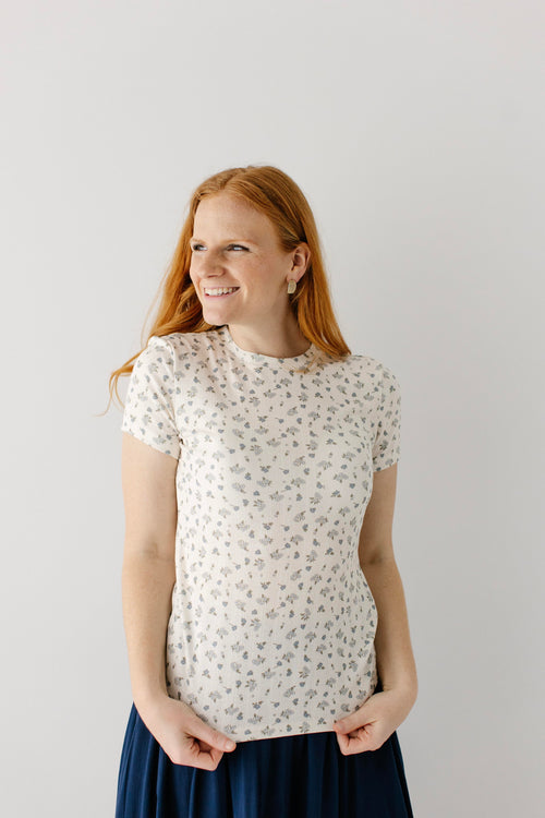 Cheyenne Pointelle Blue Floral Top