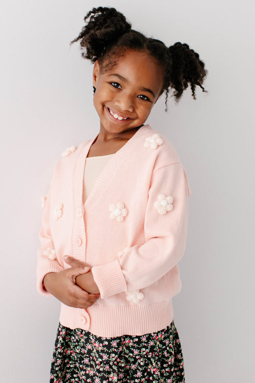'Erin' Girl Puff Flower Cardigan