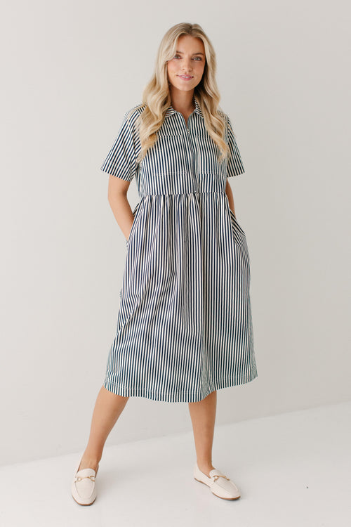 'Danica' Striped Zip Up Midi Dress