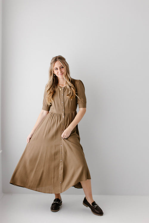 'Nora' Button Front A-Line Dress