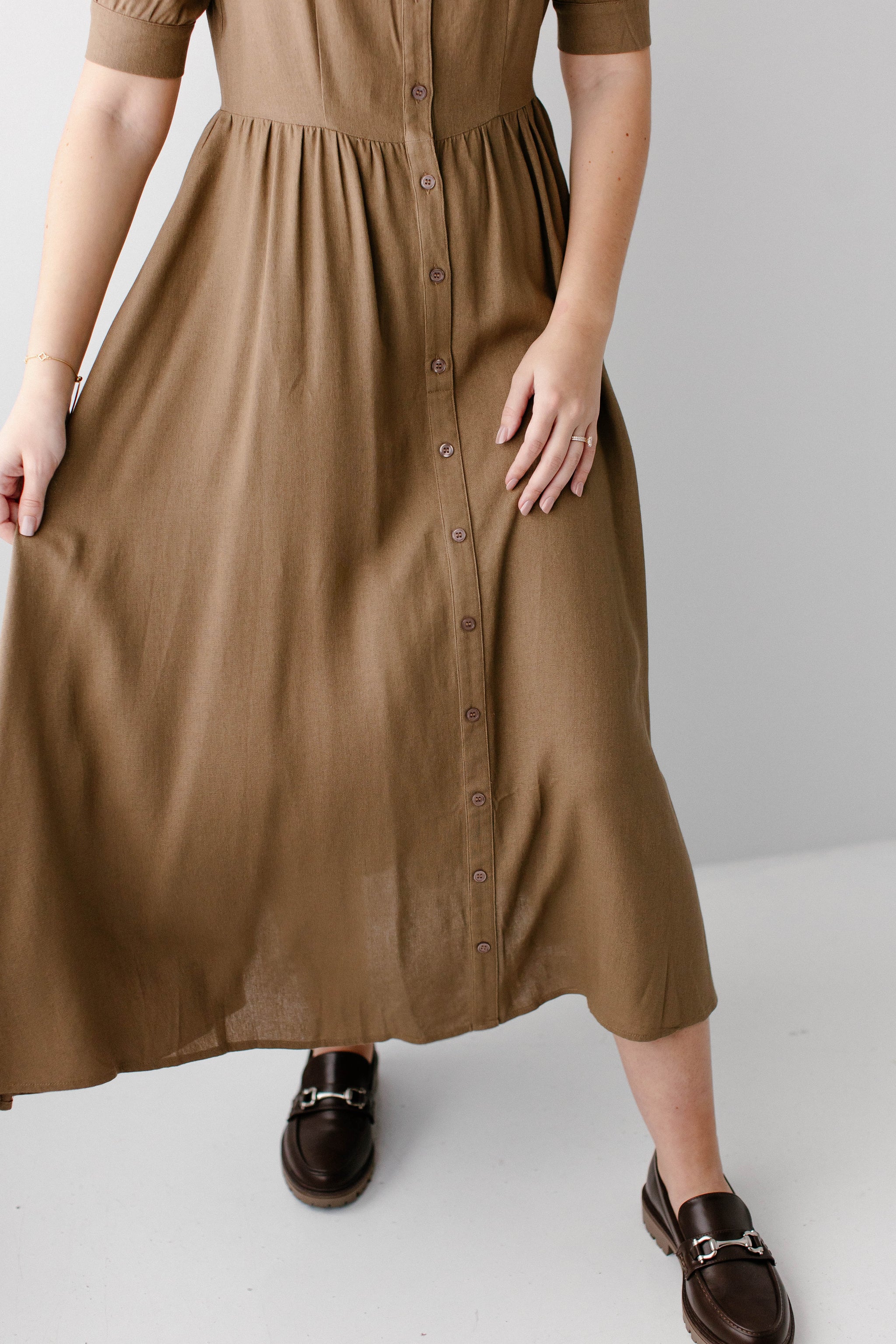 Nora Button Front A-Line Dress FINAL SALE, Chai Brown / 1X