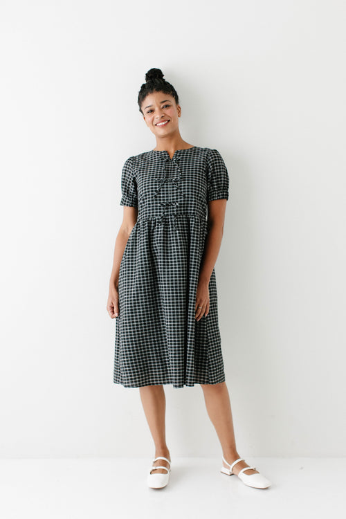 'Ellie' Bow Front Plaid Midi Dress